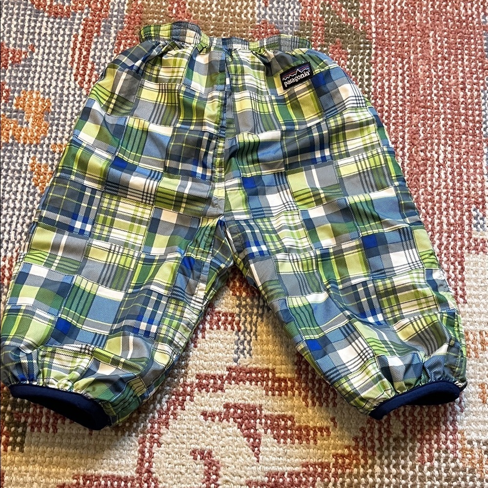 Patagonia Blue Plaid Reversible Nano Puff Snow Pants Size 6 month - Picture 2 of 8